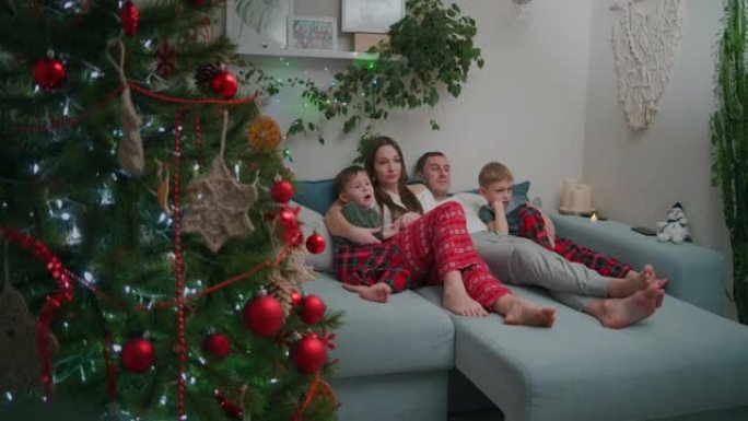 圣诞节时的家庭纽带。圣诞节期间，一起坐在沙发上，在家看电视
