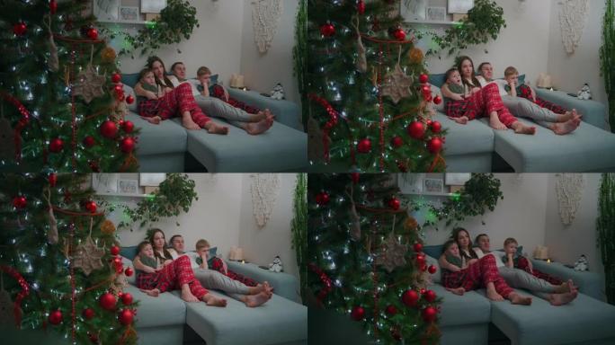 圣诞节时的家庭纽带。圣诞节期间，一起坐在沙发上，在家看电视