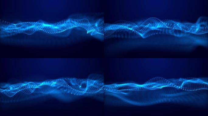 4k抽象技术蓝色霓虹灯线隧道线点连动循环动画。