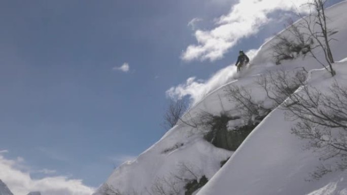 滑雪者下山的细节镜头