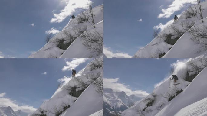 滑雪者下山的细节镜头