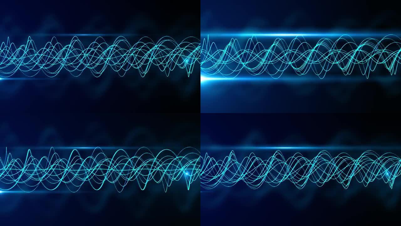 蓝色抽象波浪上的黑色背景技术信息数字动画。
