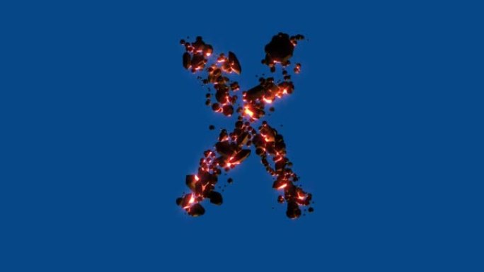 热熔岩石-火山字母-蓝屏上的字母X，孤立-循环视频