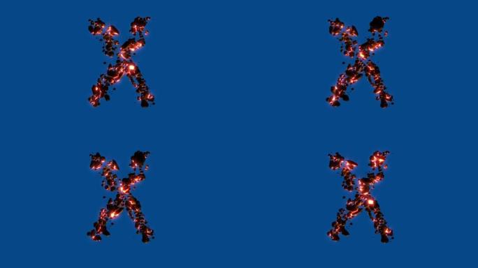 热熔岩石-火山字母-蓝屏上的字母X，孤立-循环视频