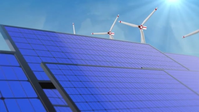 安装的4k太阳能电池板可产生清洁的生态电力。可再生能源概念的生产。