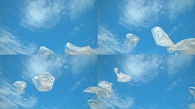 SLO MO透明塑料袋在天空中携带