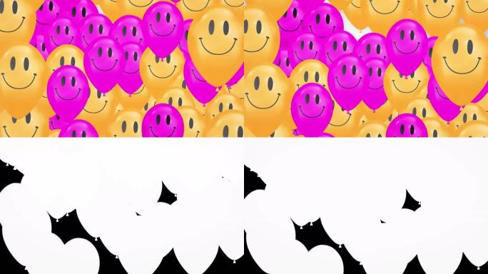快乐的脸气球升起白色背景动画4k循环阿尔法通道。