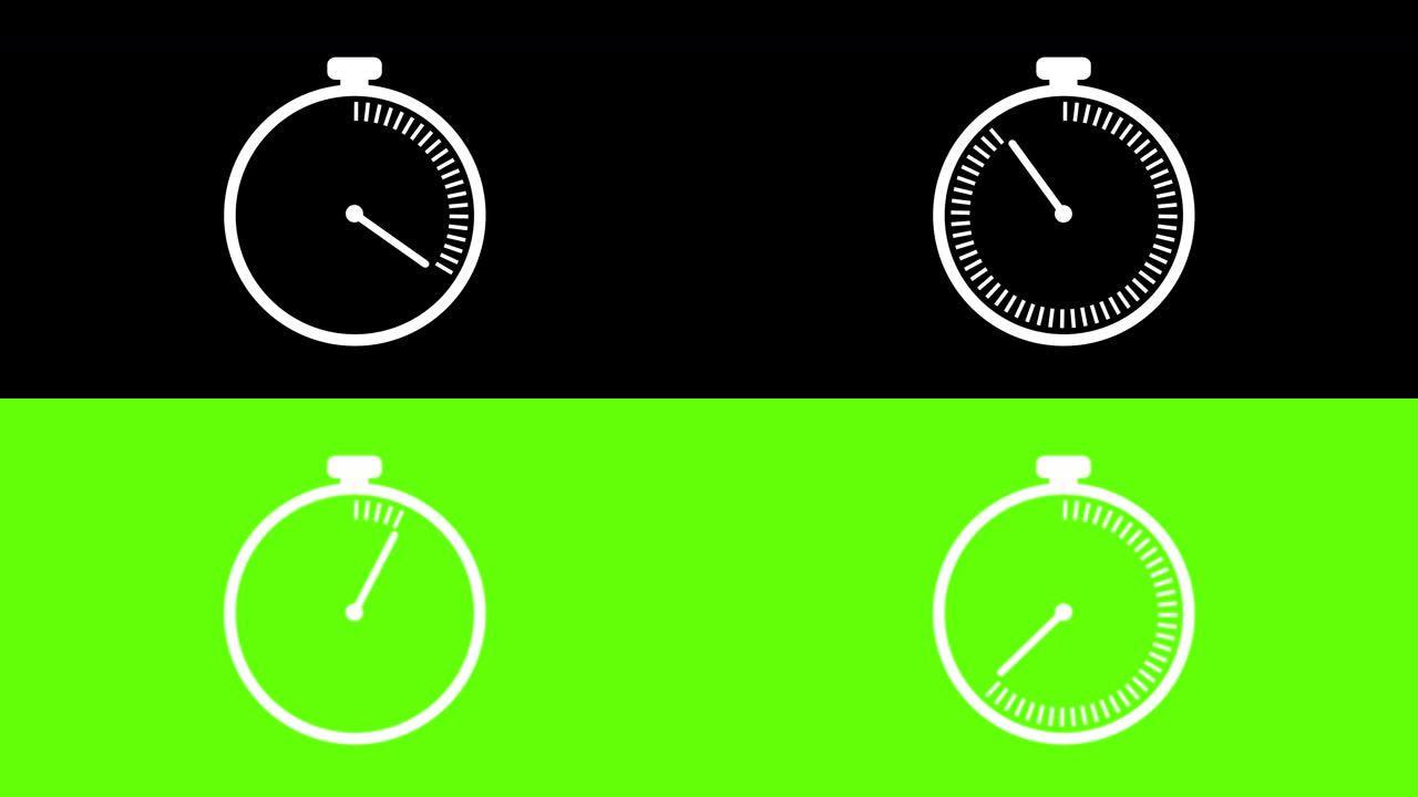 4k动画运动图形时间运行秒表图标。循环等待加载。