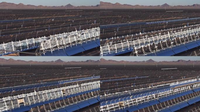 抛物线槽式太阳能发电厂的日间无人机拍摄