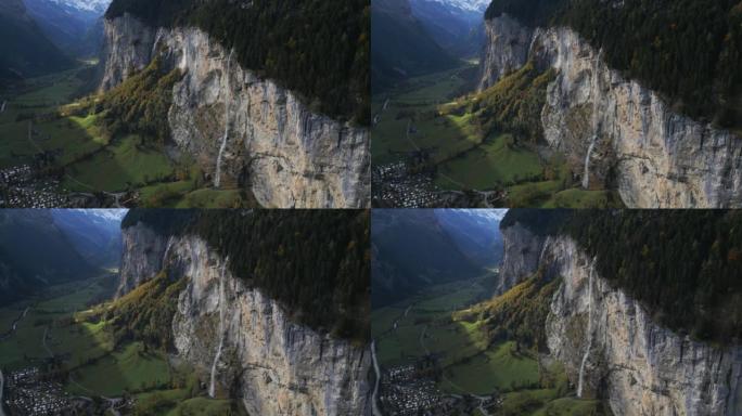 劳特布伦嫩的Staubbach瀑布右侧的空中滑梯