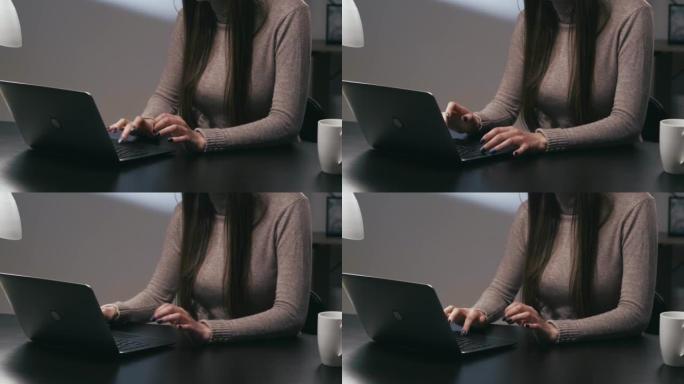 笔记本电脑网络网上冲浪女人手桌