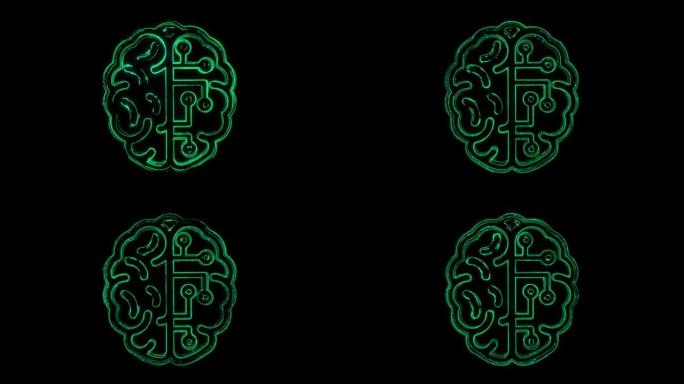 大脑技术动画图标出现在黑色背景上的线条。