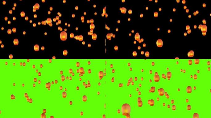 星空中夜晚漂浮的橙色纸灯笼。农历新年的传统设计