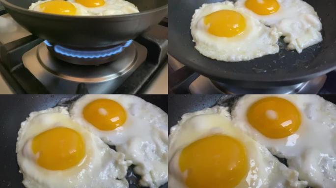 鸡蛋在平底锅上朝上
