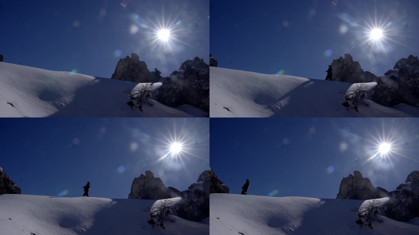 【4K】男子行走在雪山顶上