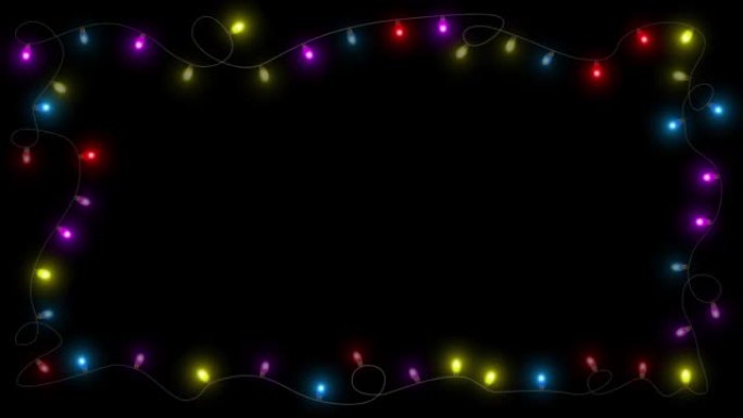 美丽的圣诞发光钨丝灯串在黑色循环背景。