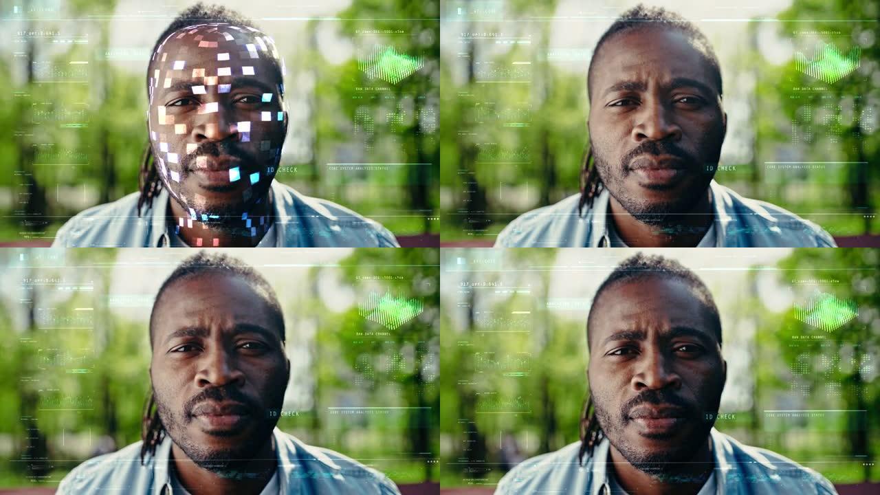 人脸识别，人工智能扫描人脸特征，身份检查