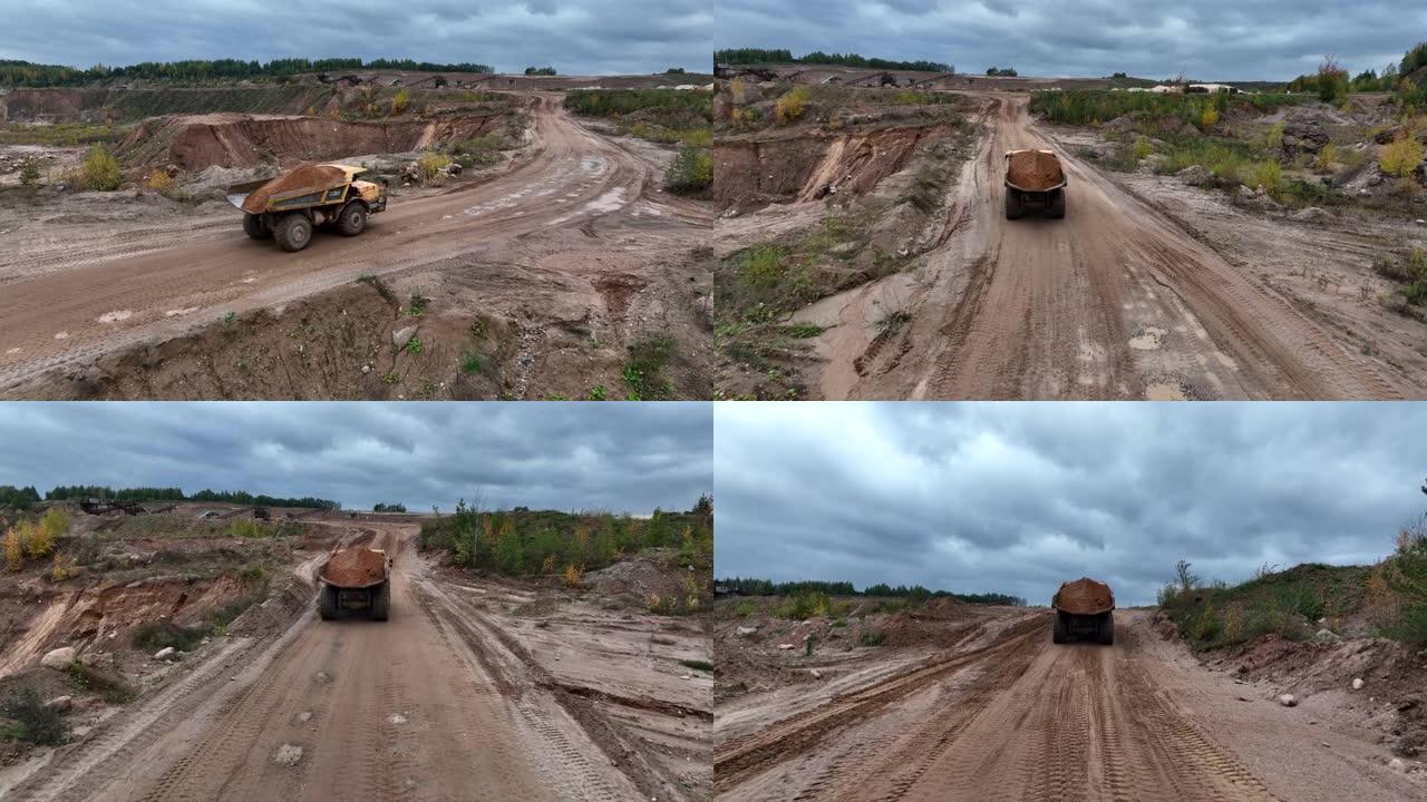矿用卡车运输松动的岩体。