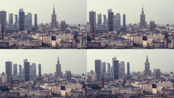 华沙中心鸟瞰图。从上方看城市广场