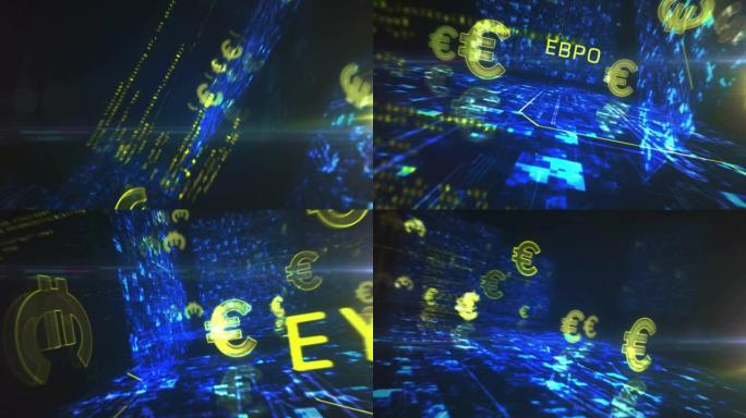 欧元货币图标和欧元货币符号循环网络概念