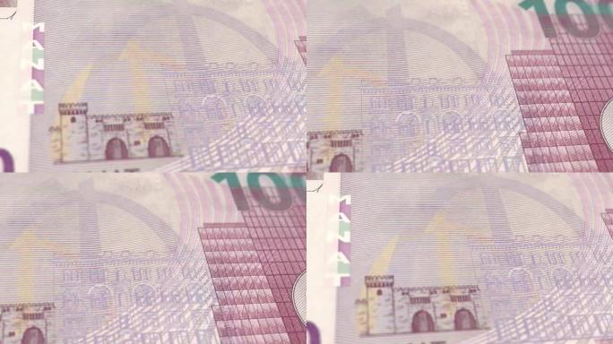 阿塞拜疆阿塞拜疆马纳特100纸币，一百阿塞拜疆美元，阿塞拜疆马纳特的特写和宏观视图，跟踪和多利镜头1