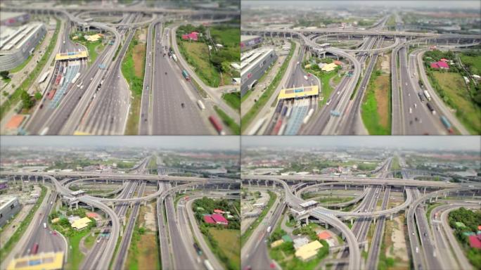 无人机的观点，高架高速公路上的交通。