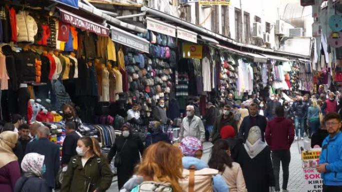 伊斯坦布尔市著名街道市场拥挤慢动作步行全景4k土耳其