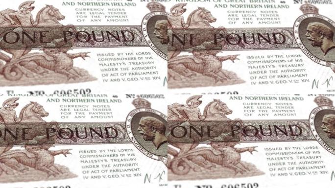 英国英镑纸币-1英镑纸币带皇冠全息图的细节-英国1英镑纸币-新聚合物1英镑的内部特写镜头 & 旧1英