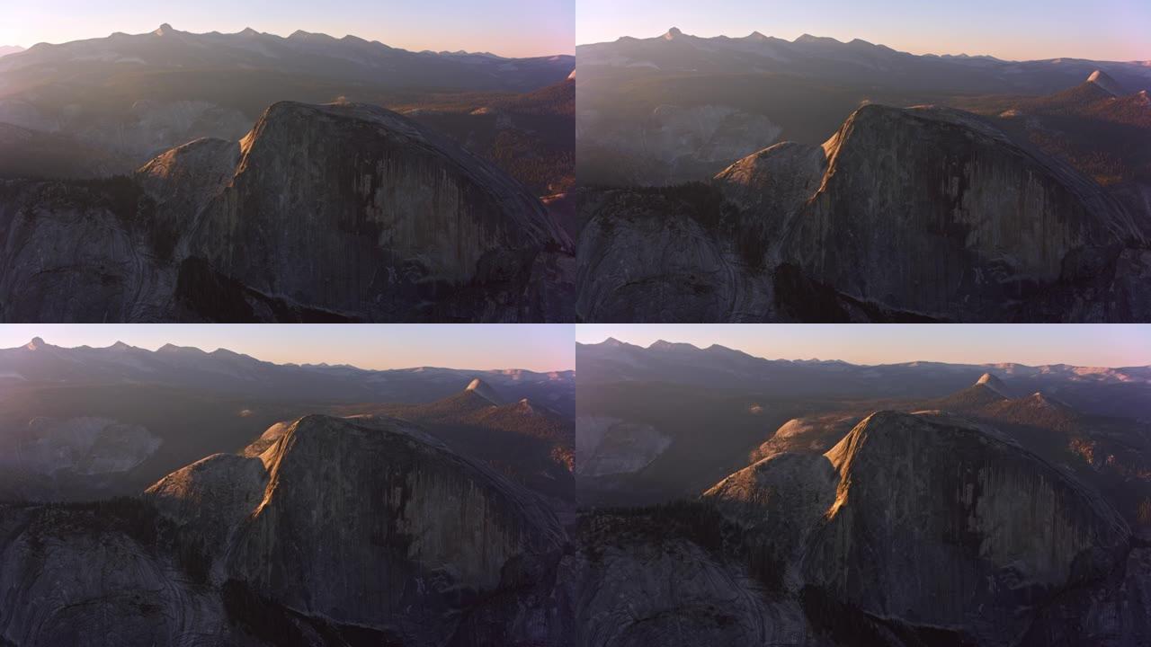 加利福尼亚州优胜美地国家公园的空中半圆顶被晨光照亮