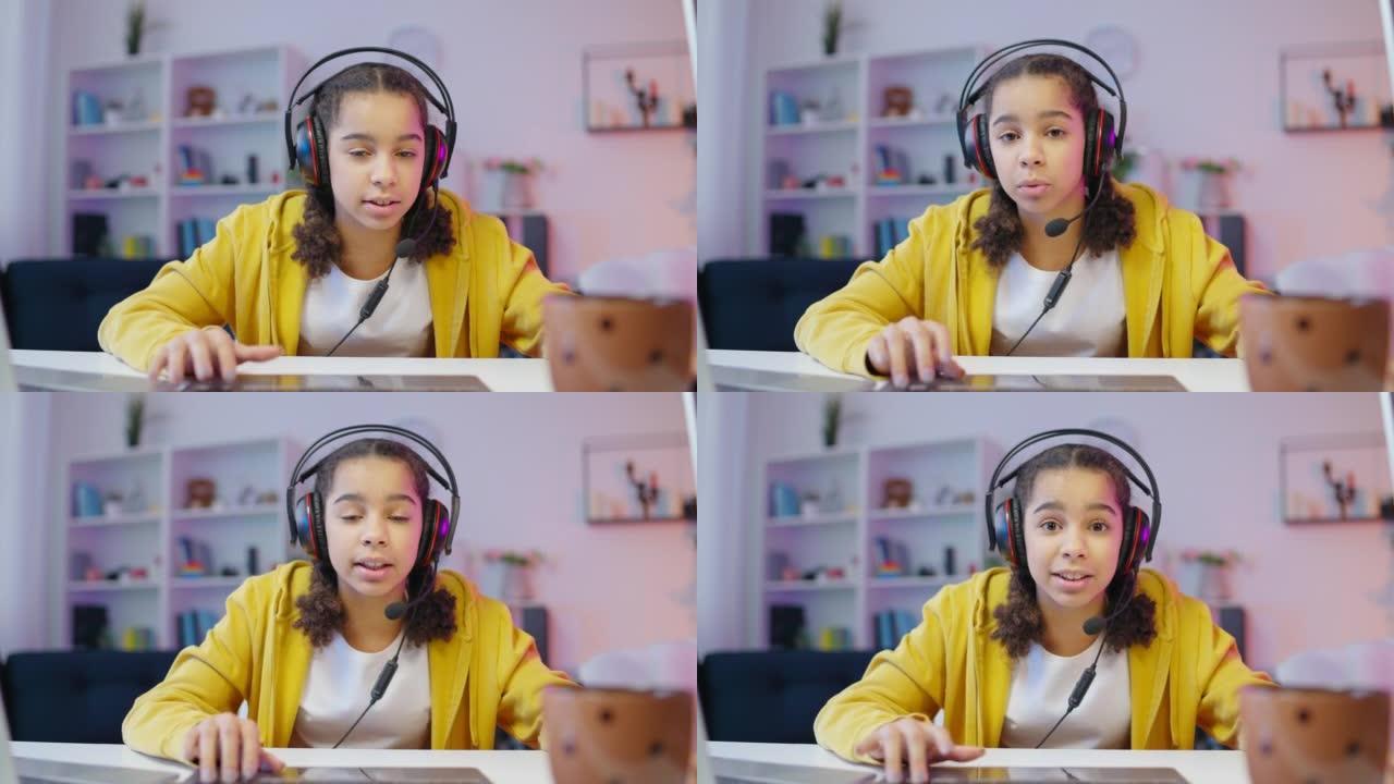 焦虑的少女在家玩电子游戏，试图赢得游戏玩家的生活方式