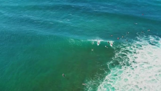 美国夏威夷的空中人在海洋中冲浪