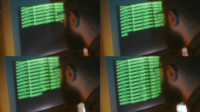 黑客闯入计算机，在屏幕上键入代码，90年代，追溯未来