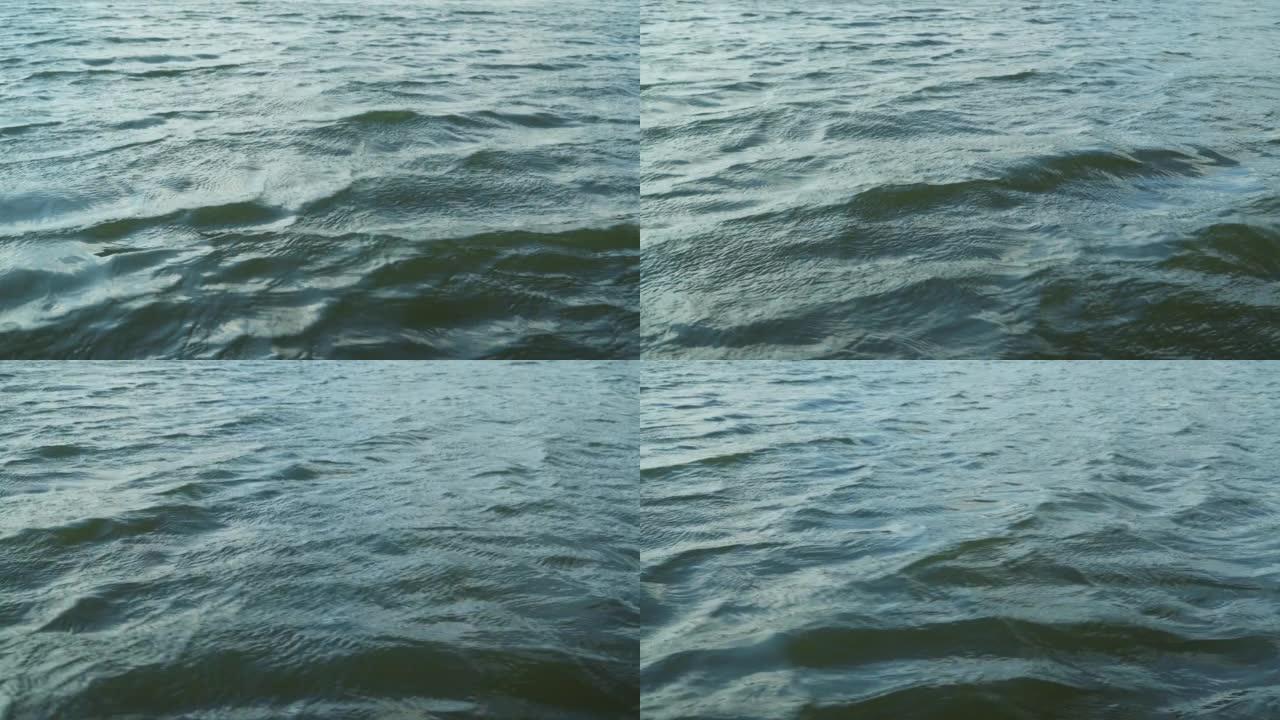 湖上的波浪。靠近水。特写。