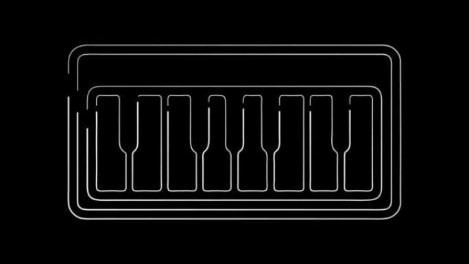 大钢琴线条图标孤立在黑色背景上。