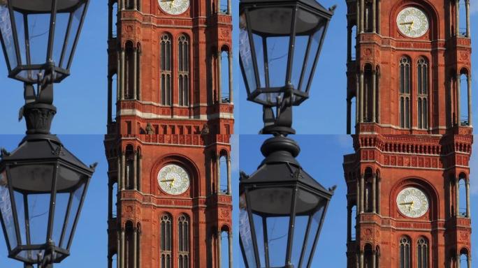 柏林红色市政厅上的钟。