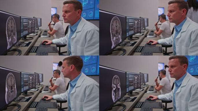 放射学男医生分析MRI扫描