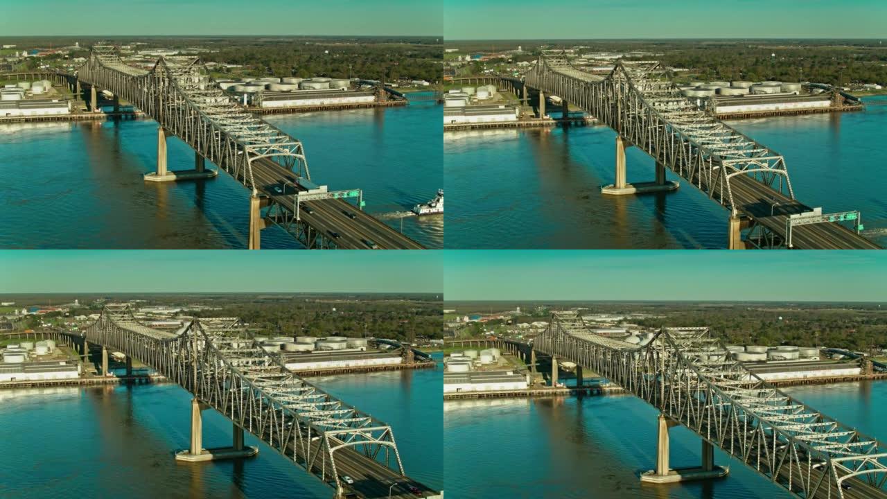 无人机在路易斯安那州巴吞鲁日的霍勒斯·威尔金森桥旁飞行