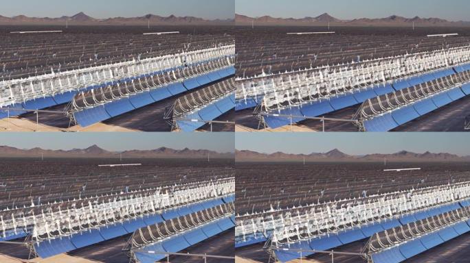 无人机飞越抛物线槽太阳能发电厂