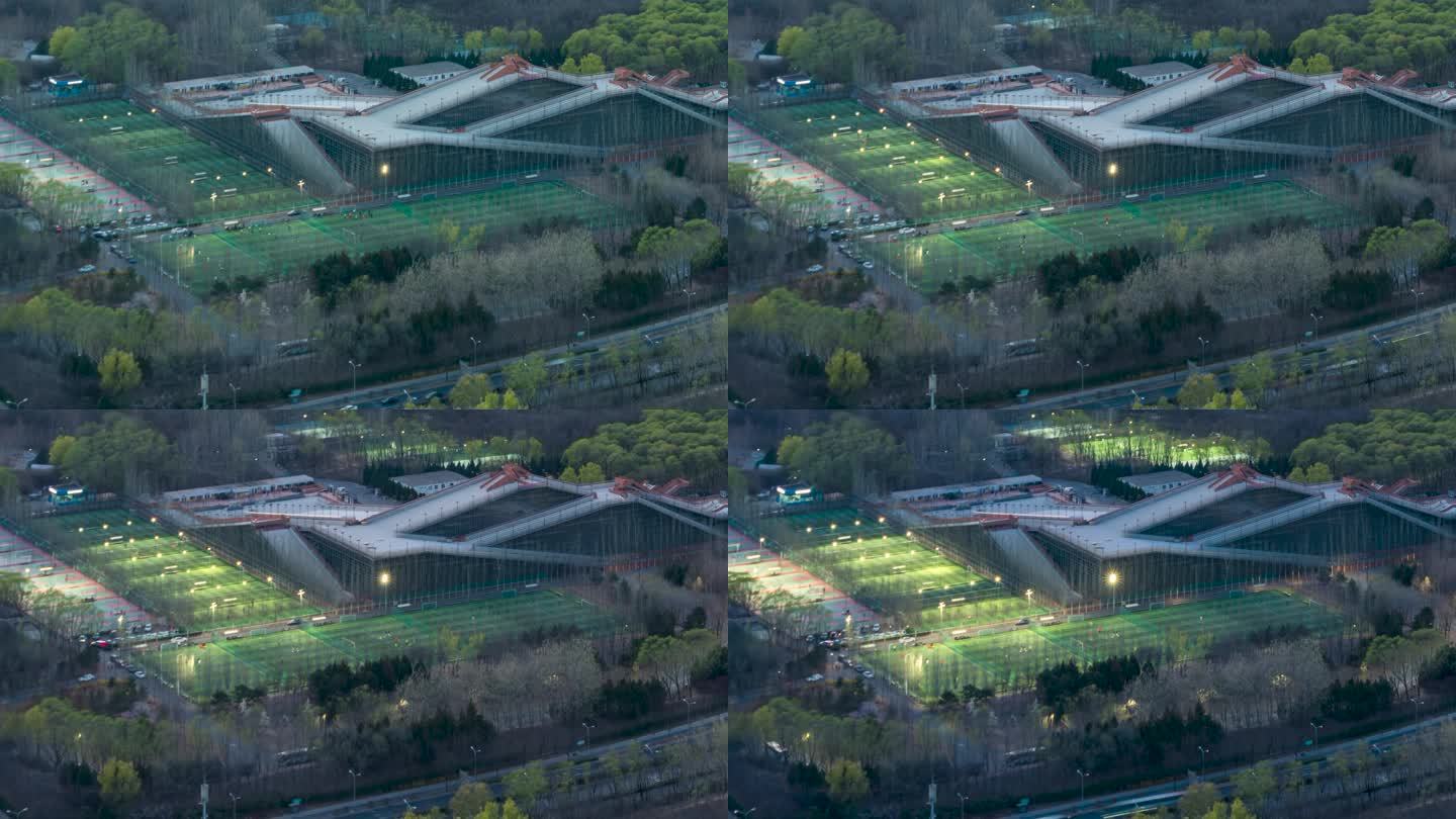 北京冰丝带室外足球场日转夜延时摄影