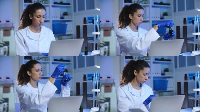 女实验室工作人员测试有机植物提取物，开发抗衰老化妆品