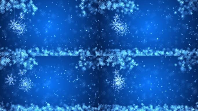 雪落在蓝色的天空与蓝色颗粒在冬季圣诞循环背景2023。2024