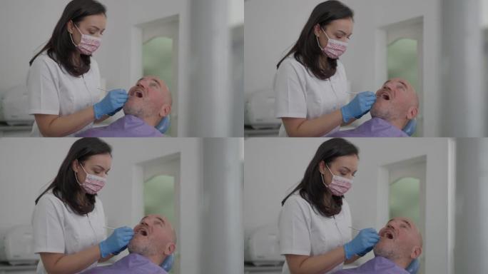 高加索女性牙髓病患者，与牙科医生一起工作