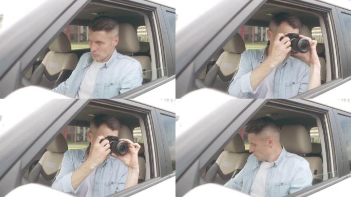 私家侦探打开车窗拍照，间谍获取证据