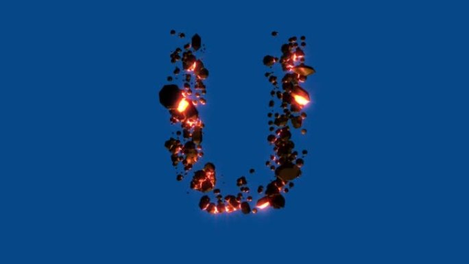 热熔岩石-火山字体-色键屏幕上的字母U，孤立-循环视频
