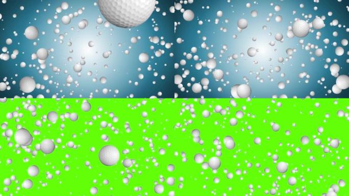 4k高尔夫球在绿色屏幕上运动。循环高尔夫球3d动画。