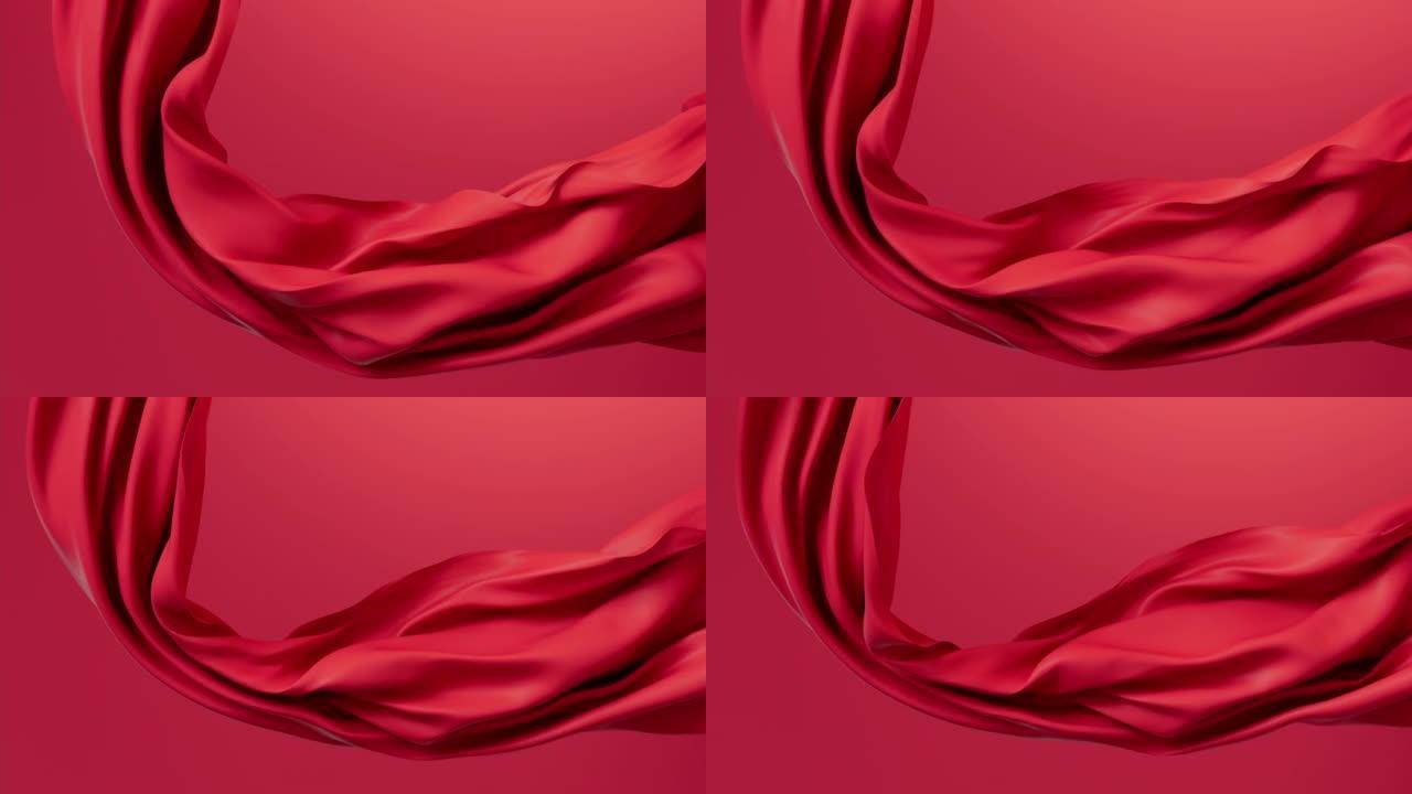 流动的红波布，3d渲染。