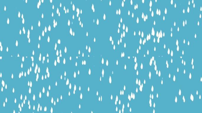 蓝色屏幕上的动画水滴雨运动图形.4k色度键