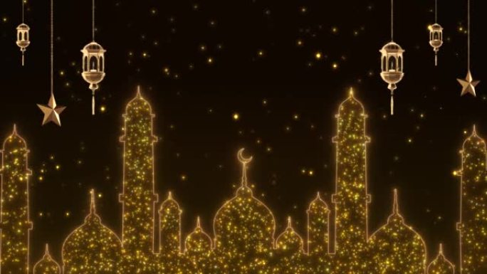 灯和清真寺斋月卡里姆问候庆祝活动的抽象背景。