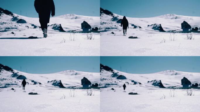 【4K】雪山男子背影雪山攀登