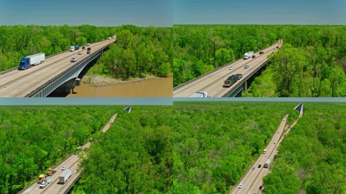 路易斯安那州Atchafalaya盆地大桥的上升鸟瞰图